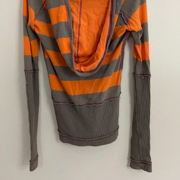 NWOT Free People - Orange and Grey Striped Long Sleeve Hooded Top - Size XS - Picture 4 of 4
